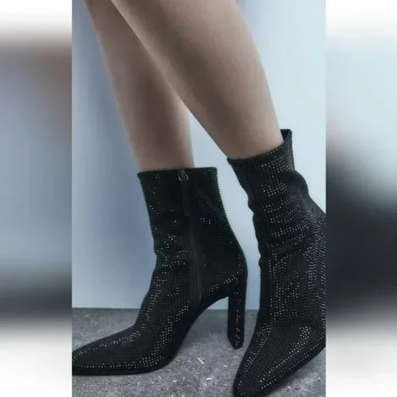 ZARA RHINESTONE HEELED ANKLE BOOTS - Picture 11 of 14